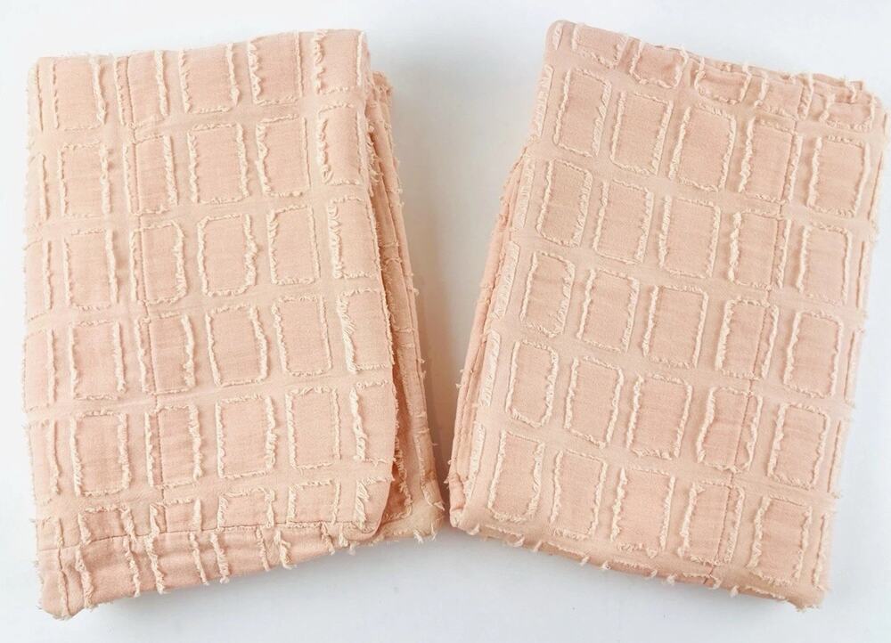 2 Beddy's Bed-Ease KING Pillow Shams Peach Alyssa Chenille Texture Square Blocks